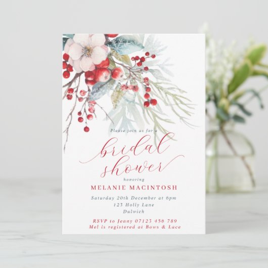 冬の果実&葉レッド&グリーンブライダルシャワー 招待状 (スタンド正面)