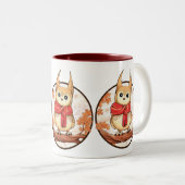 冬の枝の上にかわいいフクロウイラストレーション ツートーンマグカップ (正面右)