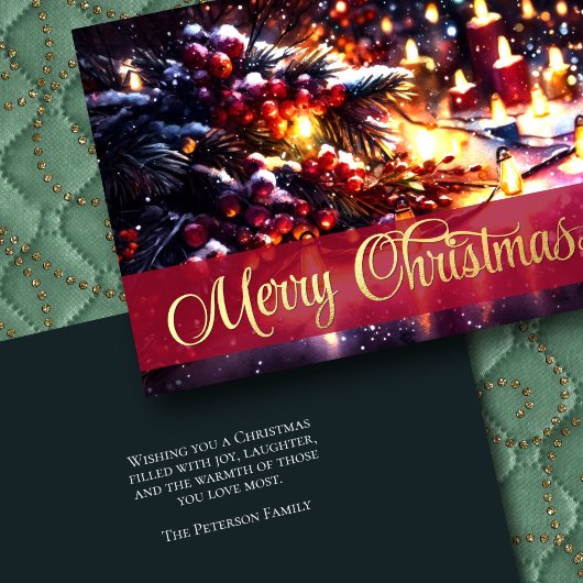 冬の枝の果実のキャンドルライト カード