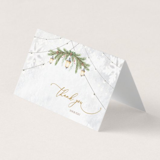 冬の枝ランタンスノーフレークサンキューカード 名刺 (正面)