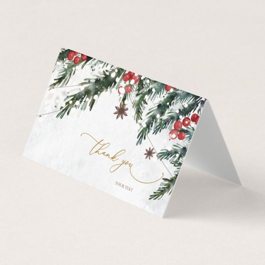 冬の枝レッドベリー雪の結晶ありがとう 名刺 (正面)