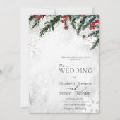 冬の枝 赤い実 雪の結晶 結婚式 招待状 (正面)