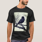 冬の枯れ枝にとまるカラス Tシャツ (正面)