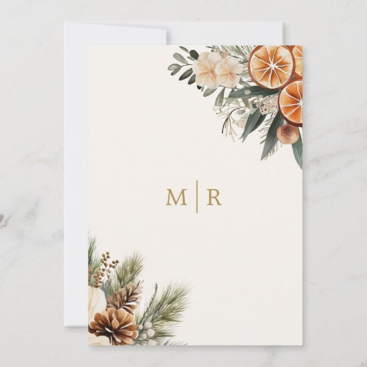 冬の柑橘類とシナモンクリスマス結婚ズ 招待状 (裏面)