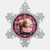 冬の格子模様のクリスマスフォト スノーフレークピューターオーナメント (正面)