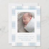 冬の格子模様の写真ベビー誕生発表カード 案内状 (正面)