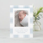 冬の格子模様の写真ベビー誕生発表カード 案内状 (スタンド正面)