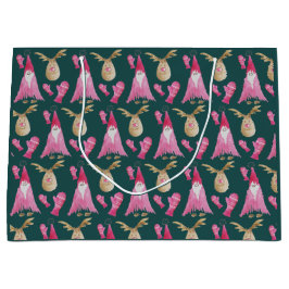 冬の格言とトナカイの水彩イラストレーション ラージペーパーバッグ