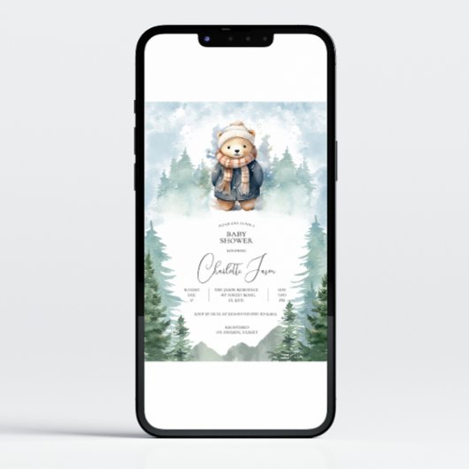 冬の森かわいいクマ赤ちゃんシャワー招待状 招待状