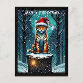 冬の森かわいいベビータイガーサンタクリスマス ポストカード (正面)