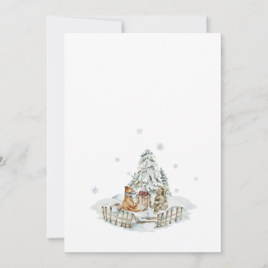 冬の森かわいい動物の赤ちゃんシャワー 招待状 (裏面)