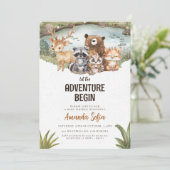 冬の森かわいい動物の赤ちゃんシャワー 招待状 (スタンド正面)