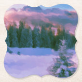 冬の森が雪に映る紫の光を初めて ペーパーコースター (正面)