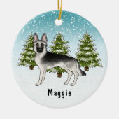 冬の森で銀色のセーブルドイツシェパード犬 セラミックオーナメント (正面)