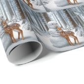 冬の森で鹿が雪だるまを抱く ラッピングペーパー (ロールコーナー)