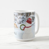 冬の森で鹿とクリスマス雪だるま コーヒーマグカップ (正面右)