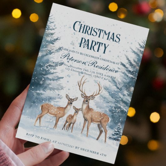 冬の森とトナカイのクリスマス・パーティー 招待状