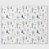 冬の森と動物のクリスマスパターン ラッピングペーパー (フラット)