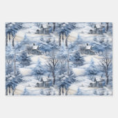 冬の森と納屋のクリスマス ラッピングペーパーシート (正面)