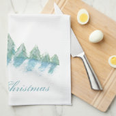 冬の森と雪の水の色クリスマス キッチンタオル (四つ折り)