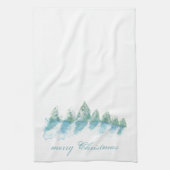冬の森と雪の水の色クリスマス キッチンタオル (縦)