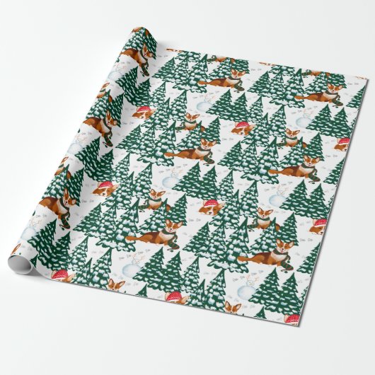 冬の森におもしろいを持つコルギス-白 ラッピングペーパー (アンロールド)