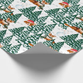 冬の森におもしろいを持つコルギス-白 ラッピングペーパー (角)