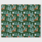 冬の森におもしろいを持つコルギス-緑 ラッピングペーパー (フラット)