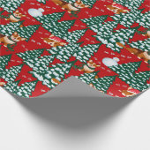 冬の森におもしろいを持つコルギス-赤 ラッピングペーパー (角)