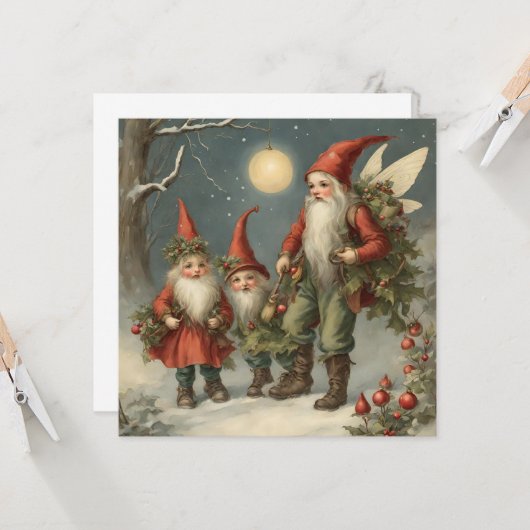冬の森のおとぎ話クリスマス格言家族 カード (正面/裏面インサイチュ)