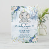 冬の森のかわいい象の赤ちゃんのお祝い 招待状 (スタンド正面)