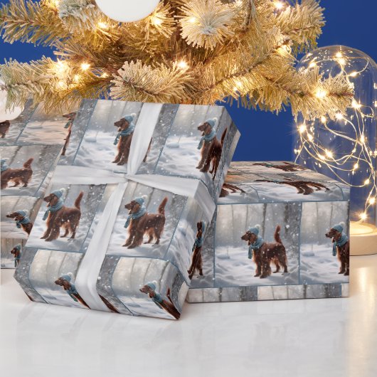 冬の森のアイリッシュセッター ラッピングペーパー (クリスマス)