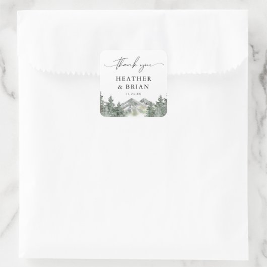 冬の森のアウトドアマウンテンテーマ感謝 スクエアシール (バッグ)