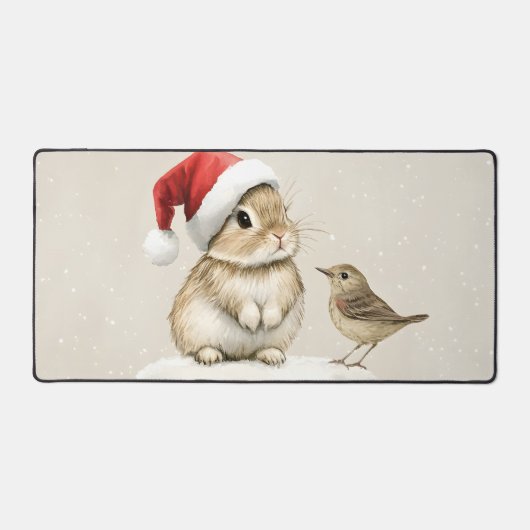 冬の森のウサギと鳥のクリスマス デスクマット (正面)