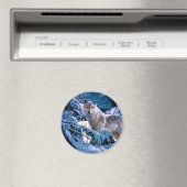 冬の森のオオカミ絵画の マグネット (インサイチュ (食洗機))