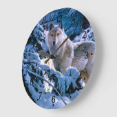 冬の森のオオカミ絵画の ラージ壁時計 (傾斜)