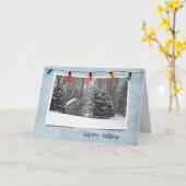 冬の森のオールドキャビン カード (黄色い花)