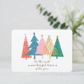 冬の森のカラフルドードルパインツリークリスマス カード (スタンド正面)