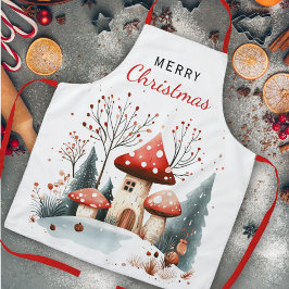 冬の森のキノコのメリークリスマス エプロン