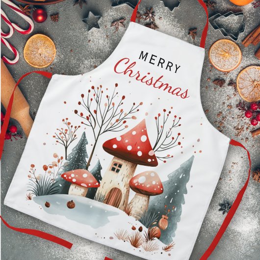 冬の森のキノコのメリークリスマス エプロン