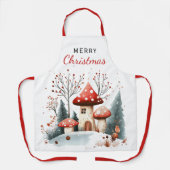 冬の森のキノコのメリークリスマス エプロン (正面)