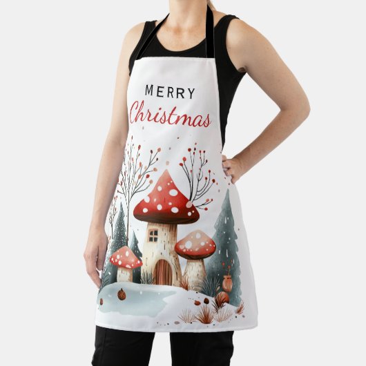 冬の森のキノコのメリークリスマス エプロン (インサイチュ)