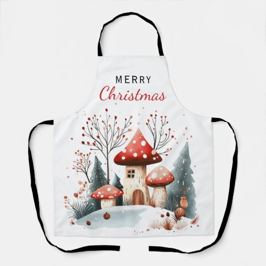冬の森のキノコのメリークリスマス エプロン (正面)