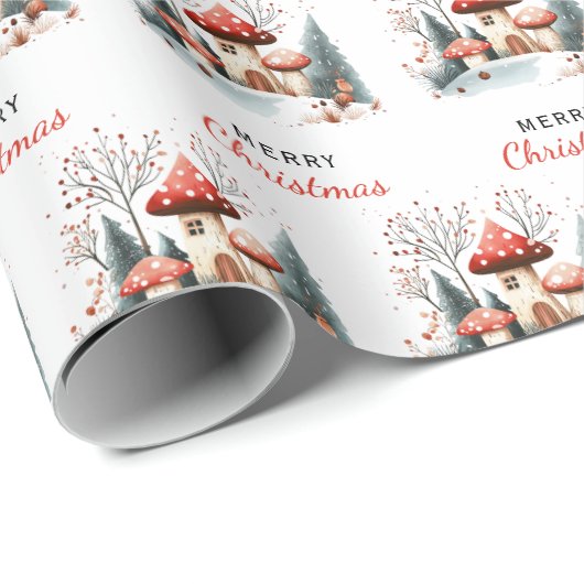 冬の森のキノコのメリークリスマス ラッピングペーパー (ロールコーナー)