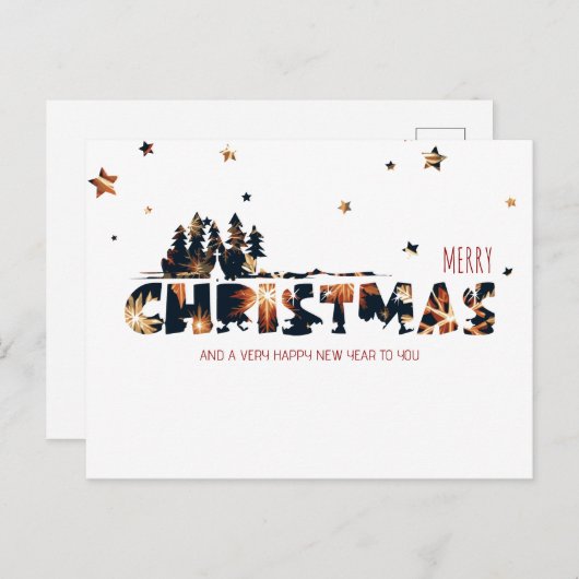 冬の森のクリスマスと新年の花火大会 シーズンポストカード (正面/裏面)