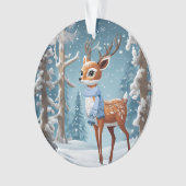 冬の森のクリスマスにかわいい鹿 オーナメント (正面)