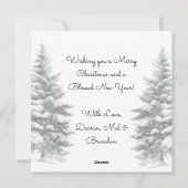 冬の森のクリスマスに小さなホームログキャビン シーズンカード (裏面)