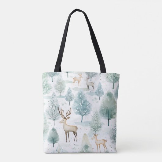 冬の森のクリスマスに水彩ウッドランドディアー トートバッグ (裏面)