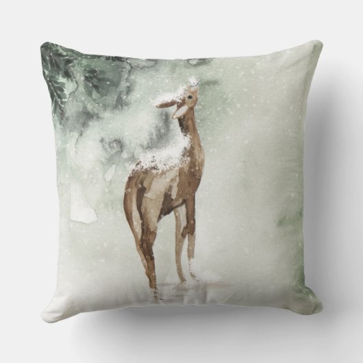 冬の森のクリスマスに水彩トナカイ クッション (裏面)