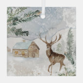 冬の森のクリスマスに水色の鹿 ガラスオーナメント (裏面)